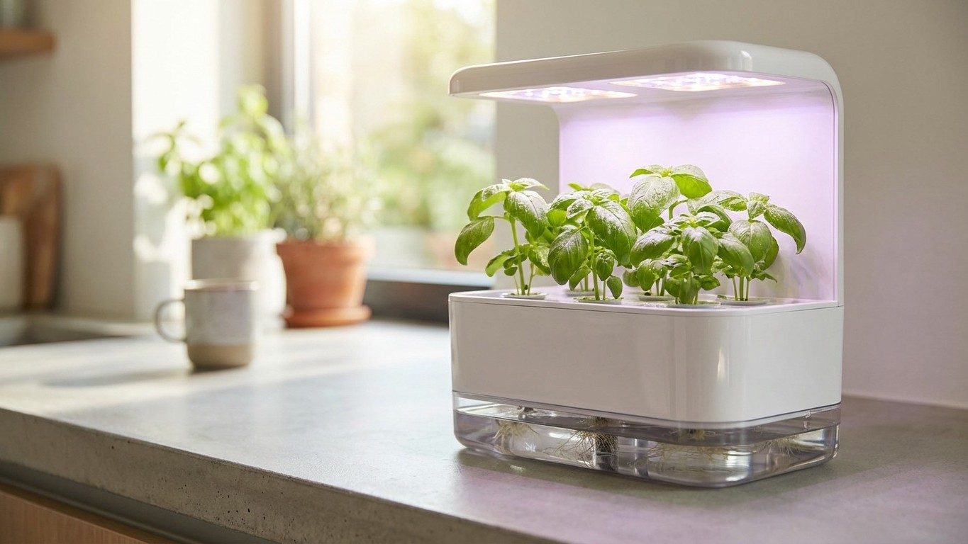 Ce petit potager d'intérieur à LED fait pousser du basilic en 3 semaines sans jamais l'arroser