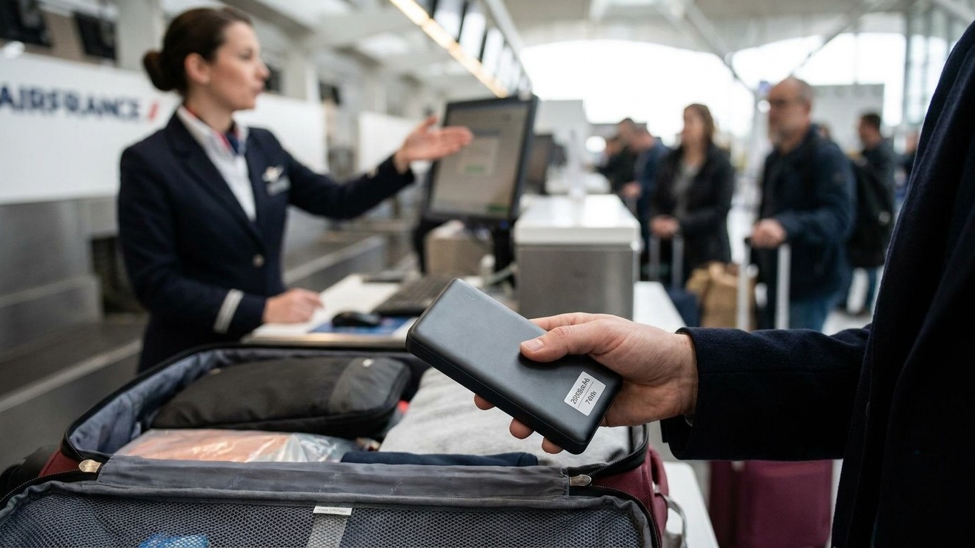J'ai glissé ma batterie externe dans ma valise en soute pour gagner de la place en cabine : au comptoir d'Air France, il é...